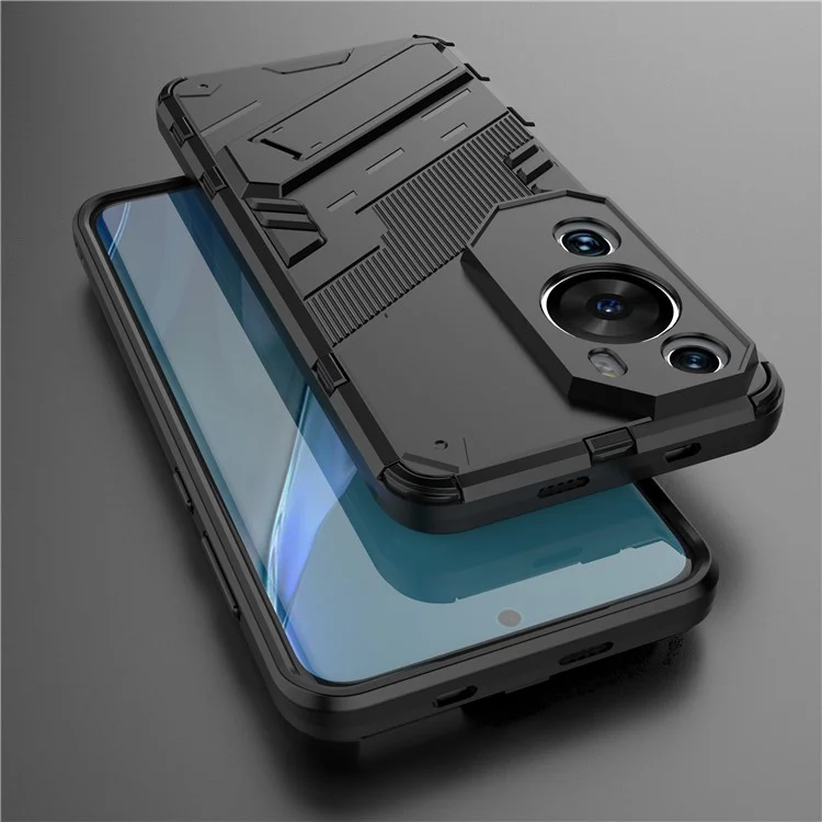 Para Huawei P60 Art PC + Funda Protectora de Teléfono TPU con Soporte Antichoques - Negro