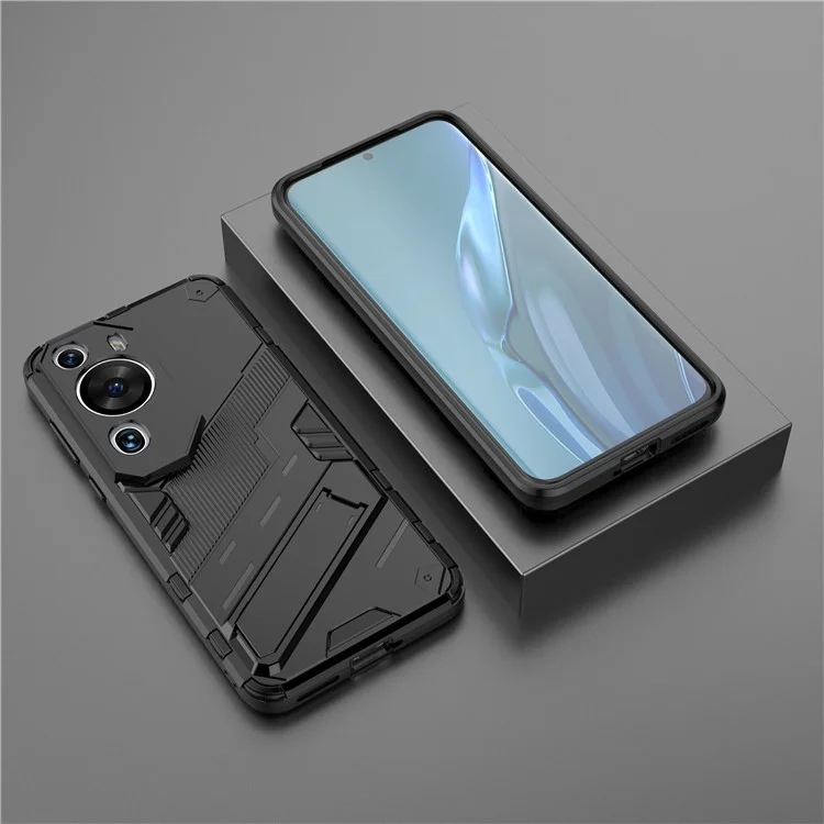 Para Huawei P60 Art PC + Funda Protectora de Teléfono TPU con Soporte Antichoques - Negro