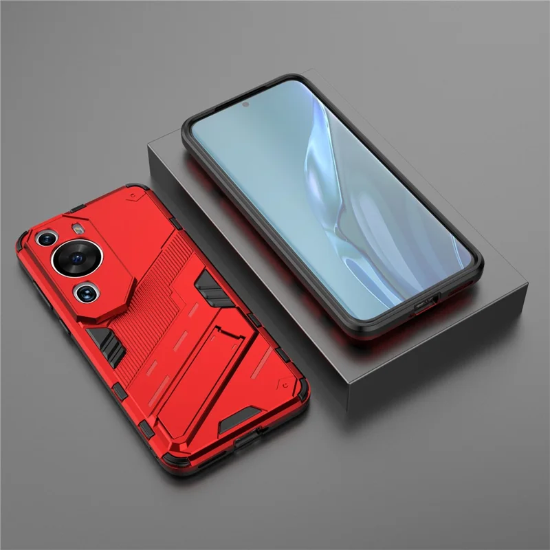For Huawei P60 Art PC + TPU Defender Phone Case Kickstand Shockproof Cover - Red