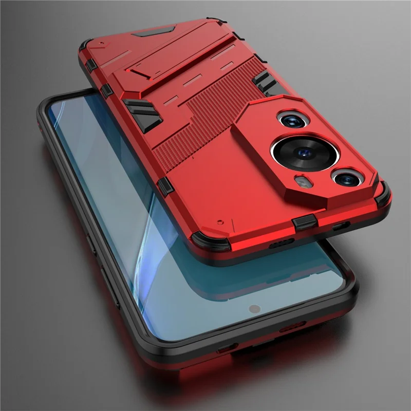 For Huawei P60 Art PC + TPU Defender Phone Case Kickstand Shockproof Cover - Red