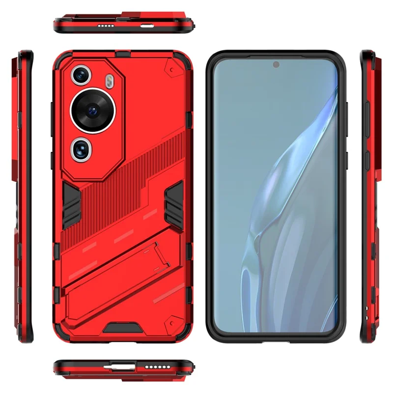 For Huawei P60 Art PC + TPU Defender Phone Case Kickstand Shockproof Cover - Red