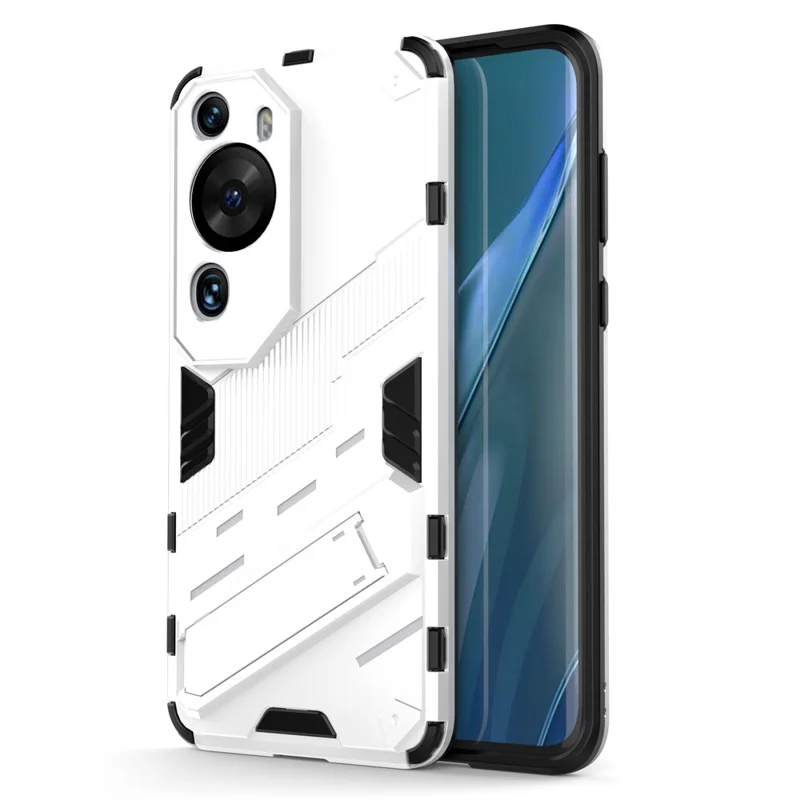 For Huawei P60 Art PC + TPU Defender Phone Case Kickstand Shockproof Cover - White