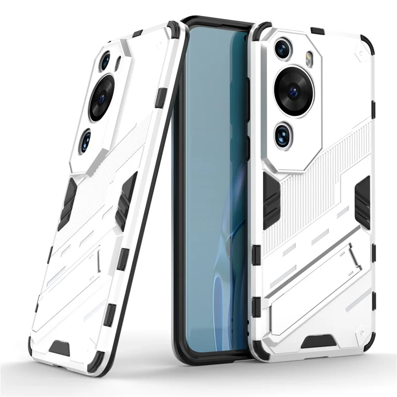 For Huawei P60 Art PC + TPU Defender Phone Case Kickstand Shockproof Cover - White