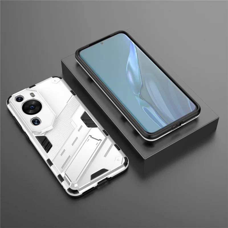 For Huawei P60 Art PC + TPU Defender Phone Case Kickstand Shockproof Cover - White
