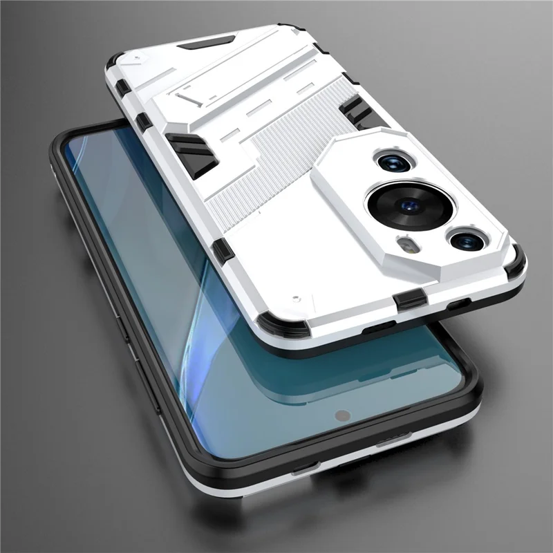 For Huawei P60 Art PC + TPU Defender Phone Case Kickstand Shockproof Cover - White