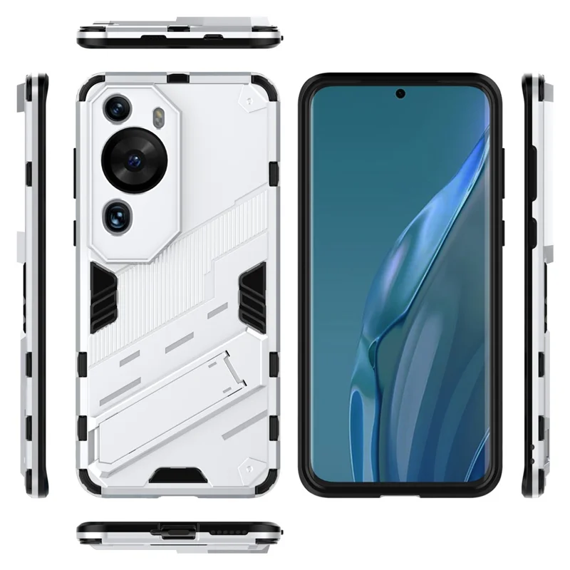 For Huawei P60 Art PC + TPU Defender Phone Case Kickstand Shockproof Cover - White