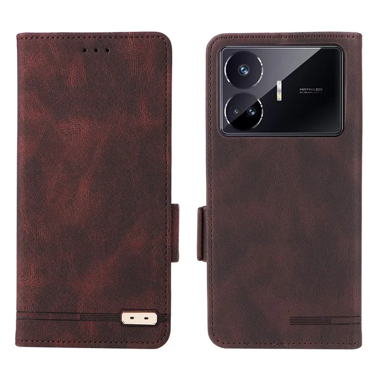 Для Realme GT Neo5 SE 5G PU Leather Stand Wallet Case Hardware Decor Flip Phone Cover - Кофе