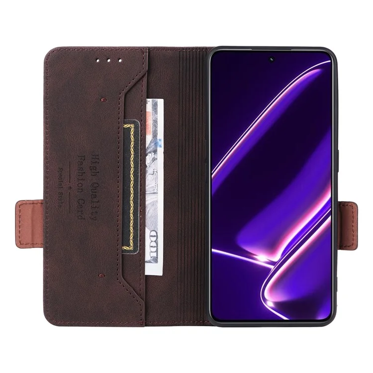 Для Realme GT Neo5 SE 5G PU Leather Stand Wallet Case Hardware Decor Flip Phone Cover - Кофе
