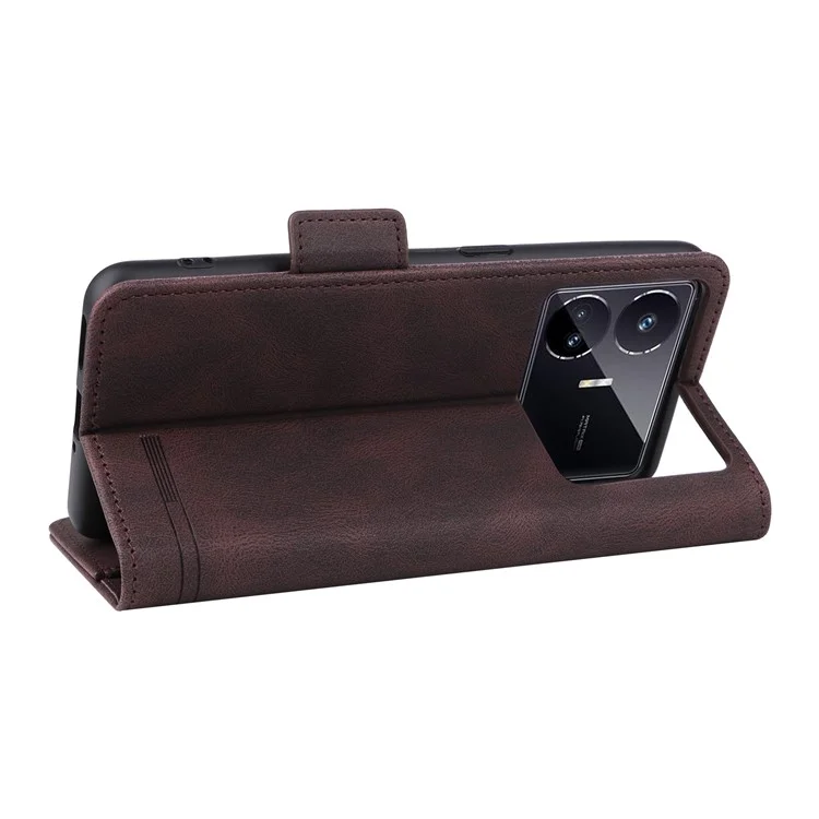 Для Realme GT Neo5 SE 5G PU Leather Stand Wallet Case Hardware Decor Flip Phone Cover - Кофе