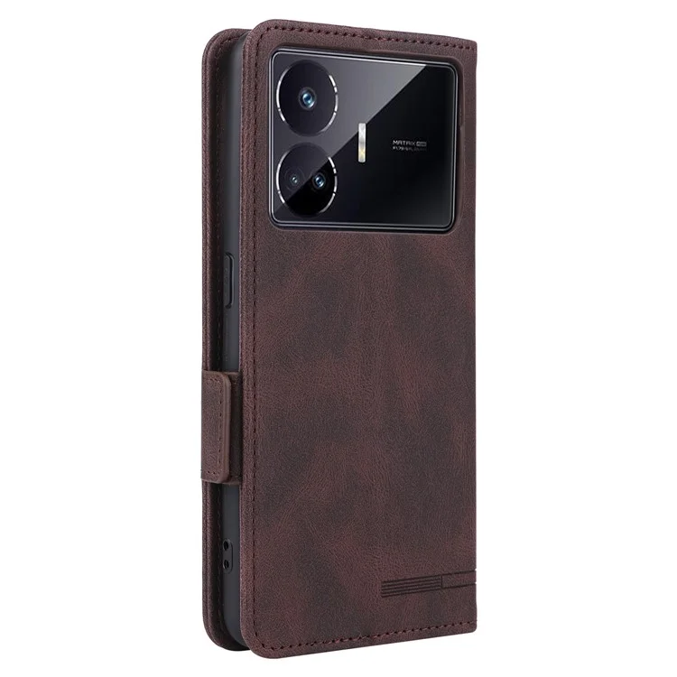 Для Realme GT Neo5 SE 5G PU Leather Stand Wallet Case Hardware Decor Flip Phone Cover - Кофе