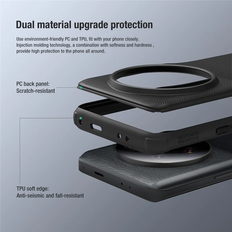 NILLKIN Super Frosted Shield Pro para Xiaomi 13 Ultra Funda Protectora de Teléfono Caja de PC+TPU Mate Cubierta Posterior - Negro