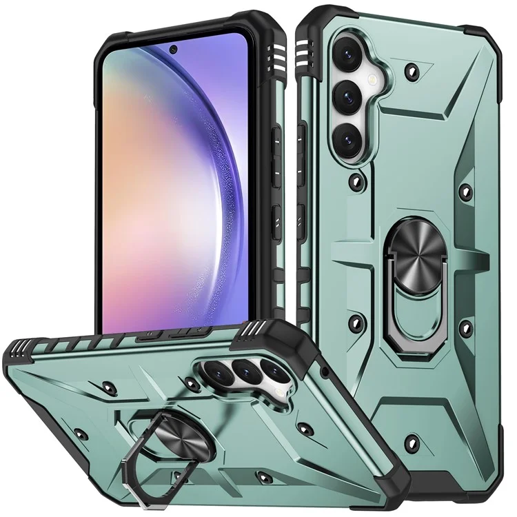 Für Samsung Galaxy A54 5G PC+TPU Drop Protective Cover Ring Kickstand Mobile Phone Case - Dunkelgrün