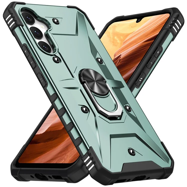 Für Samsung Galaxy A54 5G PC+TPU Drop Protective Cover Ring Kickstand Mobile Phone Case - Dunkelgrün