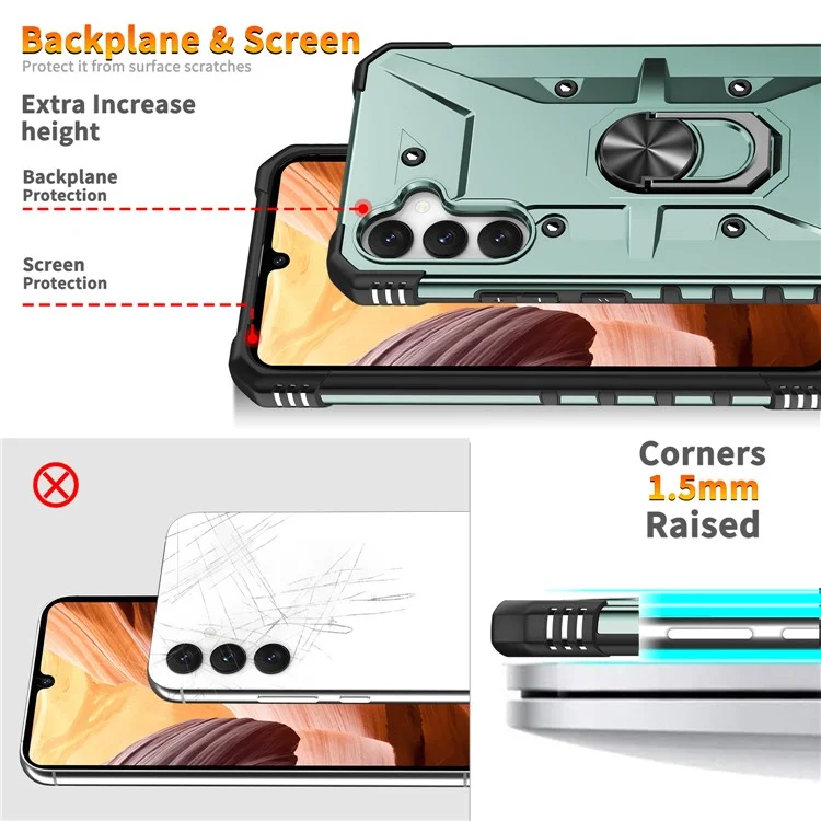 Für Samsung Galaxy A54 5G PC+TPU Drop Protective Cover Ring Kickstand Mobile Phone Case - Dunkelgrün