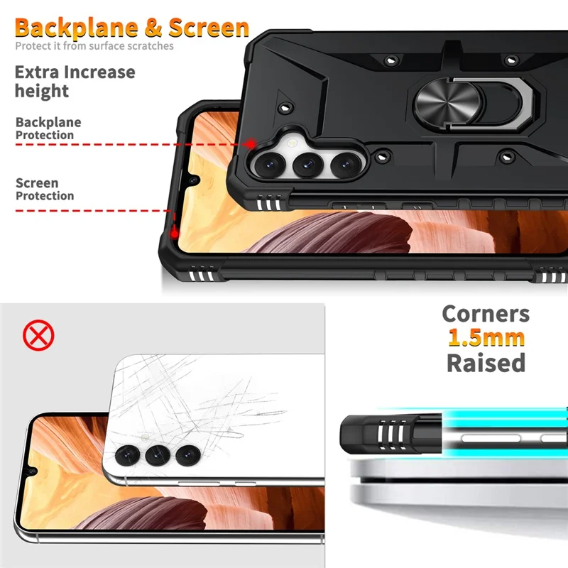 Für Samsung Galaxy A34 5G stoßfeste TPU+PC Handyhülle mit Ringständer, Kratzschutz - Schwarz