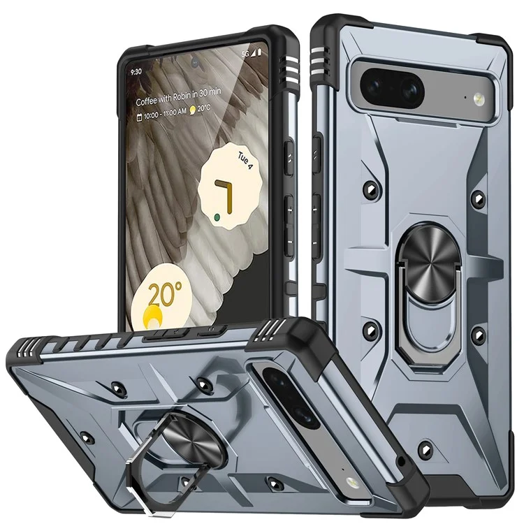 Für Google Pixel 7 5G TPU + PC Dual Layer Handyhülle mit Ringhalter und Ständer - Grau