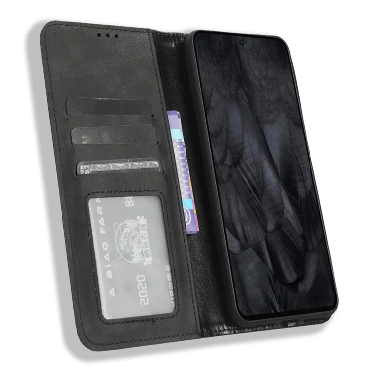 Per Google Pixel 8 Pro Custodia in pelle PU con chiusura magnetica, supporto a portafoglio e custodia retrò per telefono cellulare - Nero