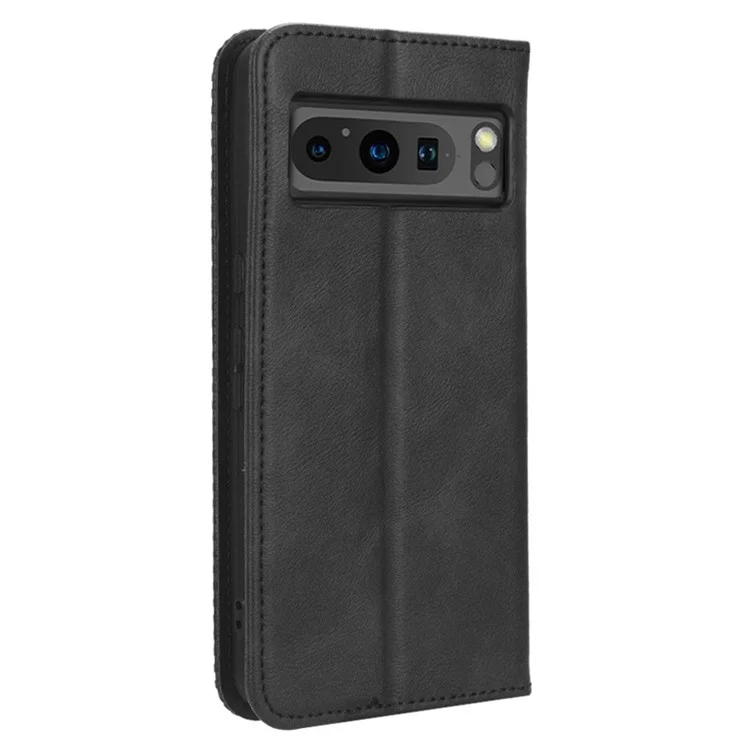 Per Google Pixel 8 Pro Custodia in pelle PU con chiusura magnetica, supporto a portafoglio e custodia retrò per telefono cellulare - Nero