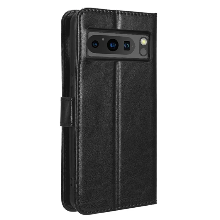 Flip Case for Google Pixel 8 Pro Anti-fall Stand Wallet Crazy Horse Texture PU Leather Phone Cover - Black