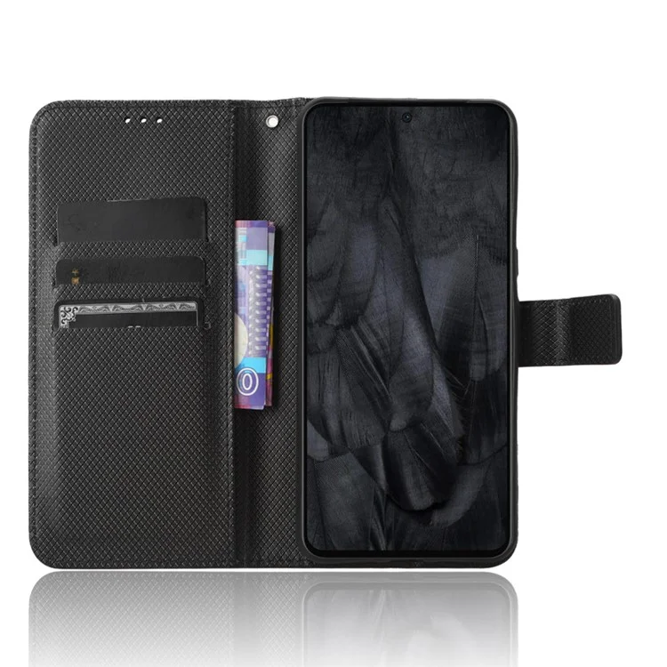 Для Google Pixel 8 Pro PU Leather Phone Case Stand Wallet Diamond Texture Phone Cover - Black