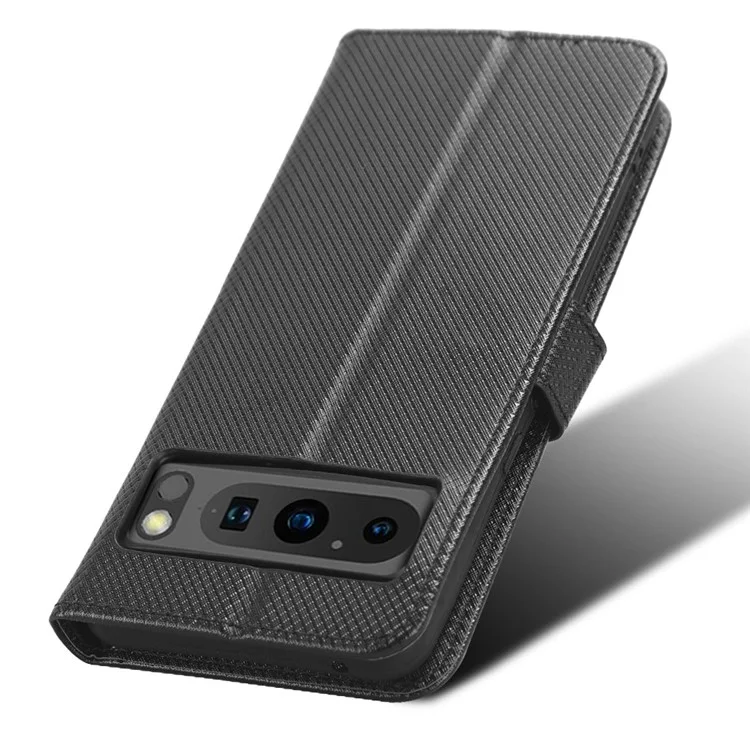 Для Google Pixel 8 Pro PU Leather Phone Case Stand Wallet Diamond Texture Phone Cover - Black