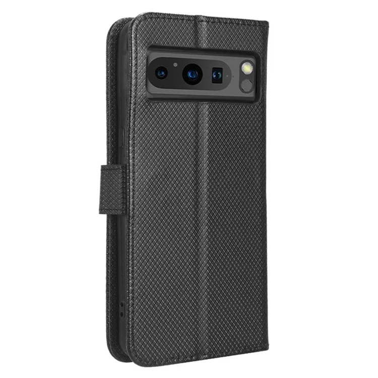 Для Google Pixel 8 Pro PU Leather Phone Case Stand Wallet Diamond Texture Phone Cover - Black