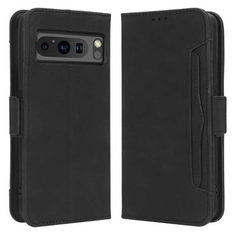 For Google Pixel 8 Pro Leather Phone Case Wallet Stand PU Leather Multiple Card Slots Cover - Black