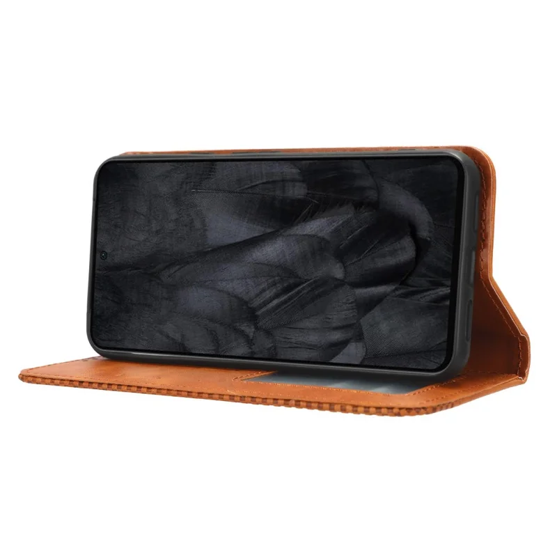 For Google Pixel 8 Magnetic Closure Phone Case PU Leather Cover Stand Wallet Retro Phone Protector - Brown