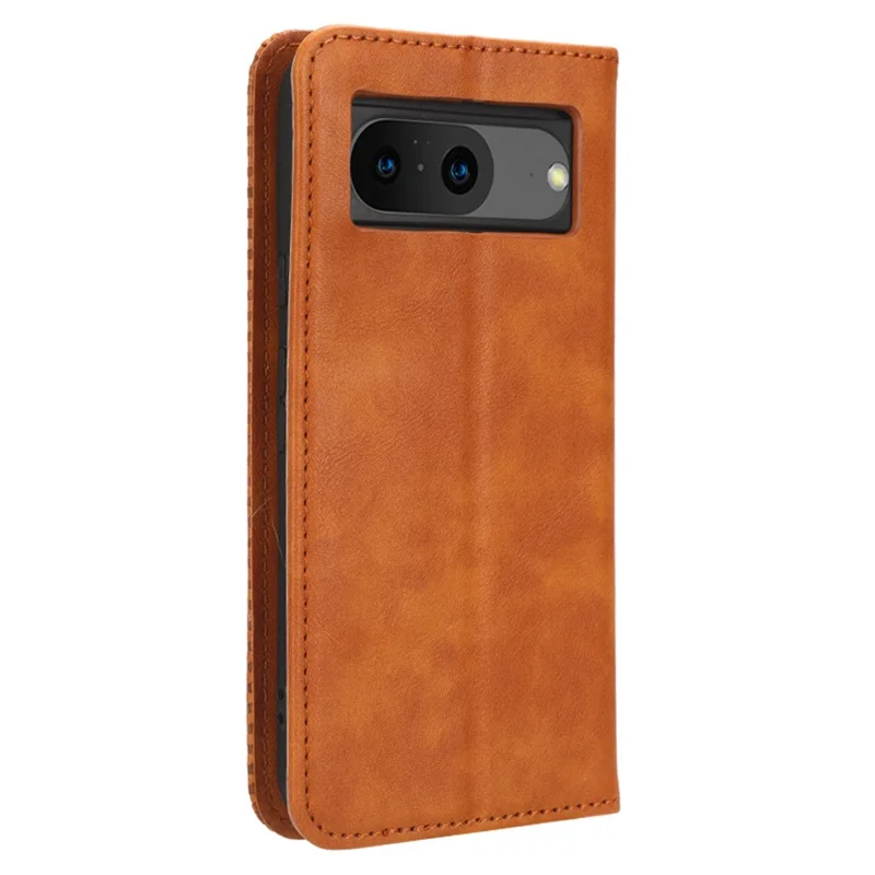 For Google Pixel 8 Magnetic Closure Phone Case PU Leather Cover Stand Wallet Retro Phone Protector - Brown