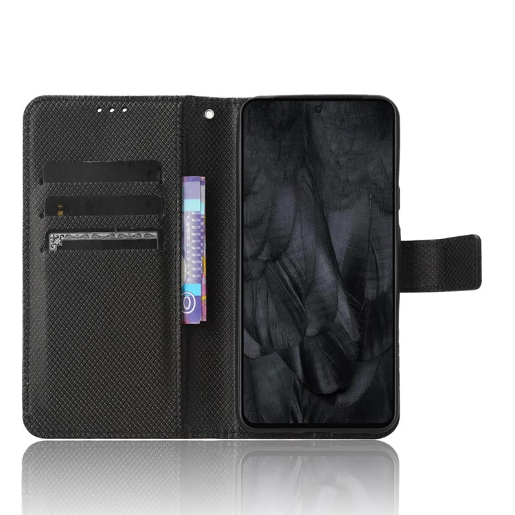 Per Google Pixel 8 Phone Case Drop Resistant PU Leather Stand Wallet Diamond Texture Phone Cover - Black