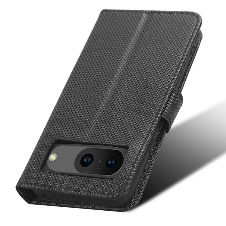 Per Google Pixel 8 Phone Case Drop Resistant PU Leather Stand Wallet Diamond Texture Phone Cover - Black