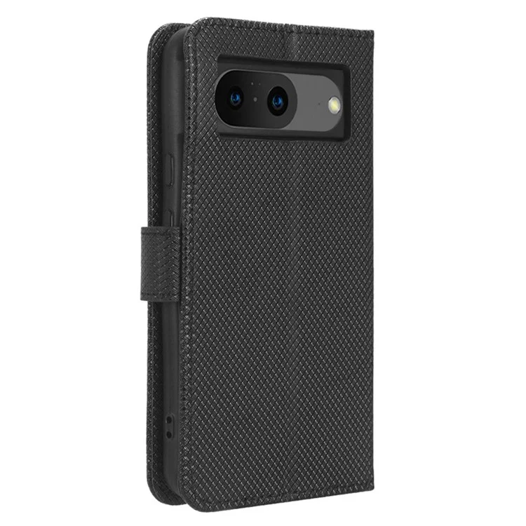 Per Google Pixel 8 Phone Case Drop Resistant PU Leather Stand Wallet Diamond Texture Phone Cover - Black