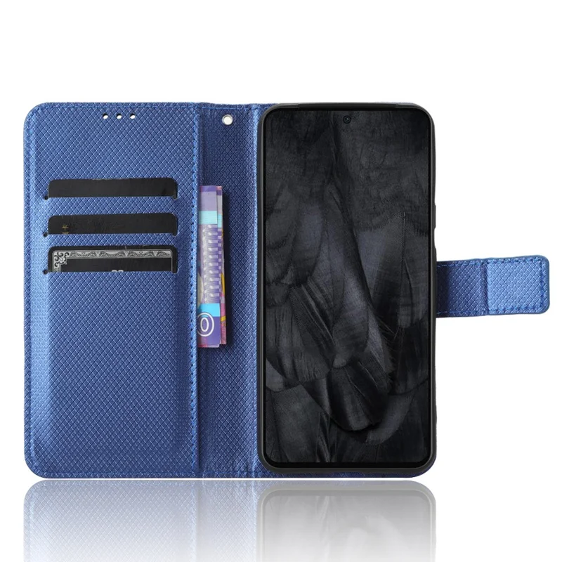 For Google Pixel 8 Phone Case Drop Resistant PU Leather Stand Wallet Diamond Texture Phone Cover - Blue