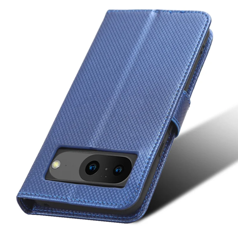 For Google Pixel 8 Phone Case Drop Resistant PU Leather Stand Wallet Diamond Texture Phone Cover - Blue