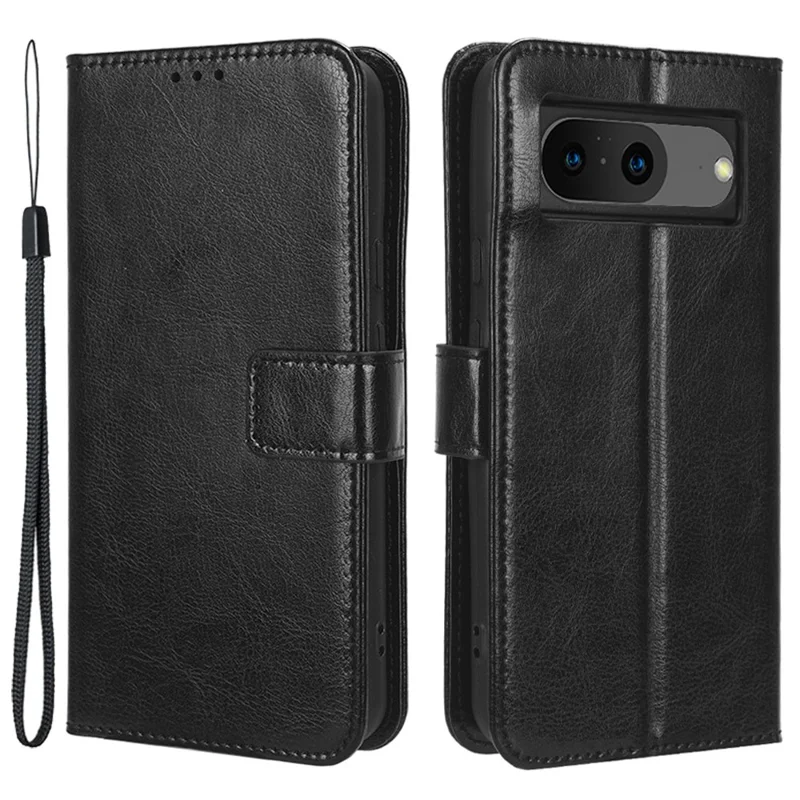 For Google Pixel 8 Anti-fall Crazy Horse Texture Flip Phone Case Stand Wallet PU Leather Phone Cover - Black
