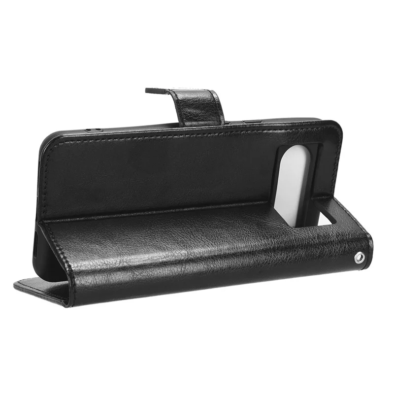 For Google Pixel 8 Anti-fall Crazy Horse Texture Flip Phone Case Stand Wallet PU Leather Phone Cover - Black
