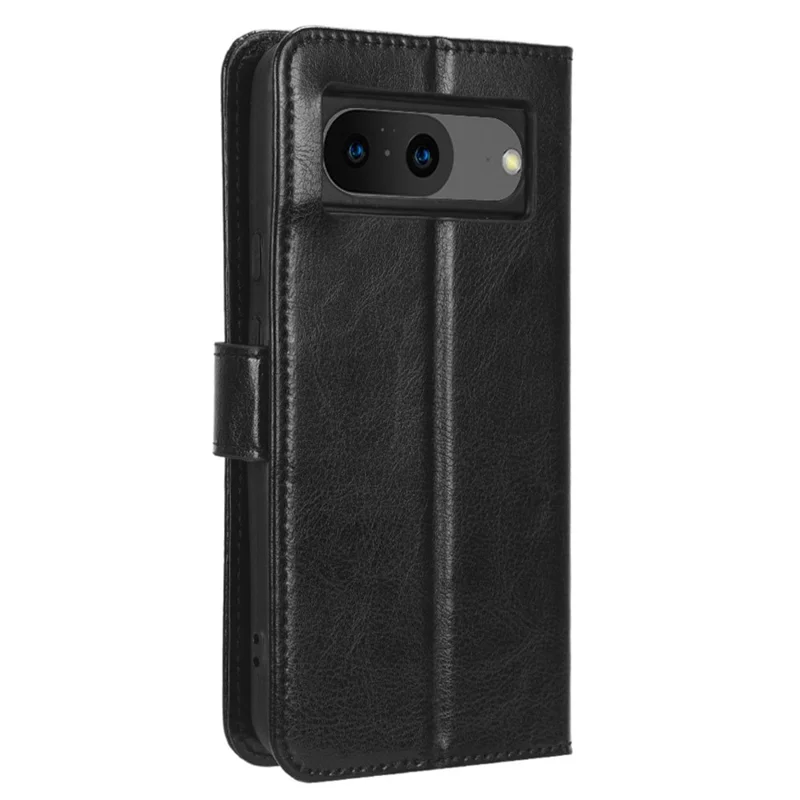 For Google Pixel 8 Anti-fall Crazy Horse Texture Flip Phone Case Stand Wallet PU Leather Phone Cover - Black