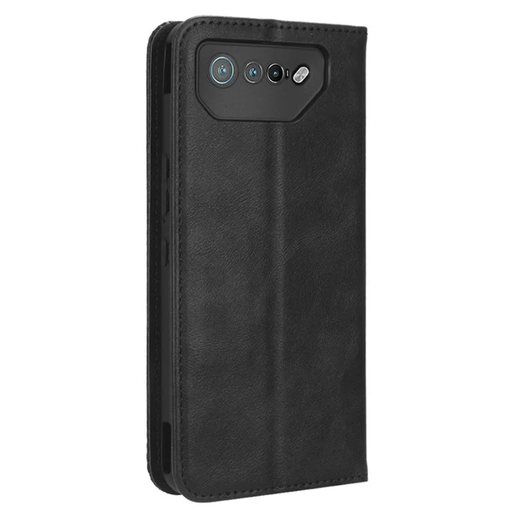 Para Asus ROG Phone 7 5G Retro Funda de Piel de PU con Soporte Monedero Cierre Magnético Funda de Teléfono Móvil - Negro