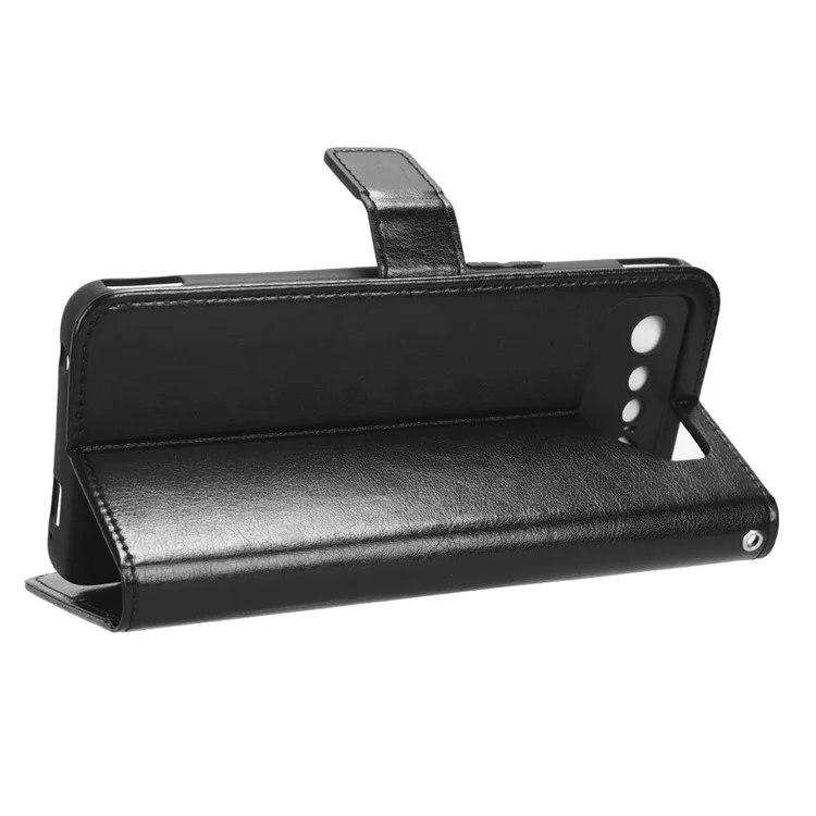 Funda de pie para Asus ROG Phone 7 5G a prueba de rasguños, textura de piel de caballo loca, funda de teléfono de cuero PU - Negro
