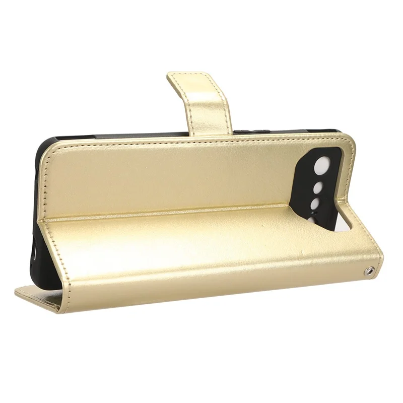 Stand Case for Asus ROG Phone 7 5G Scratch Proof Crazy Horse Texture Wallet PU Leather Phone Cover - Gold