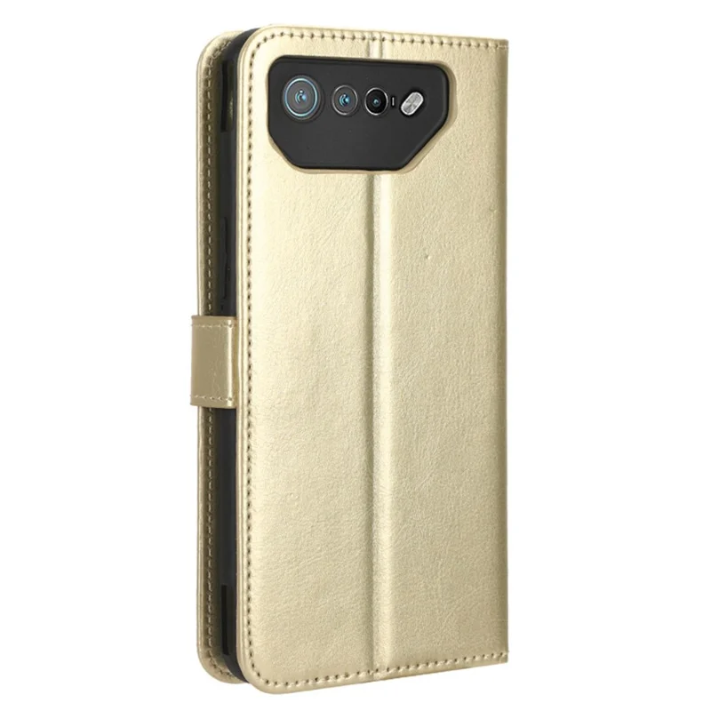 Stand Case for Asus ROG Phone 7 5G Scratch Proof Crazy Horse Texture Wallet PU Leather Phone Cover - Gold