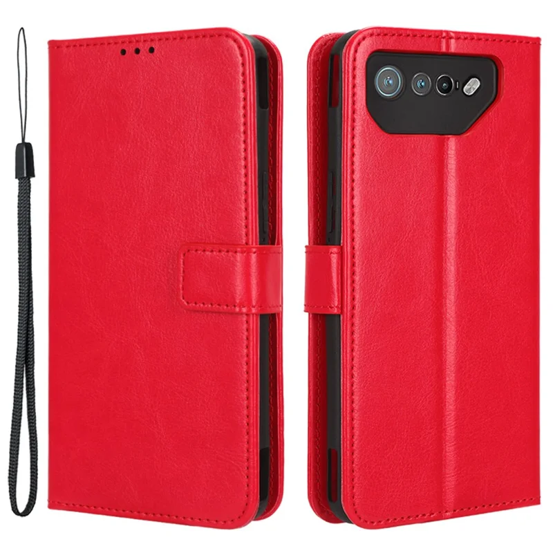 Capa de Suporte para Asus ROG Phone 7 5G Resistente a Arranhões, Textura de Couro Loucura de Cavalo, Capa de Telefone de Couro PU - Vermelho