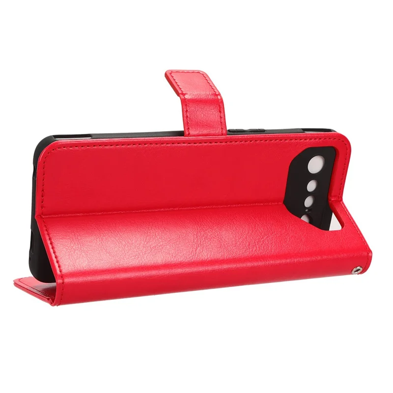 Capa de Suporte para Asus ROG Phone 7 5G Resistente a Arranhões, Textura de Couro Loucura de Cavalo, Capa de Telefone de Couro PU - Vermelho
