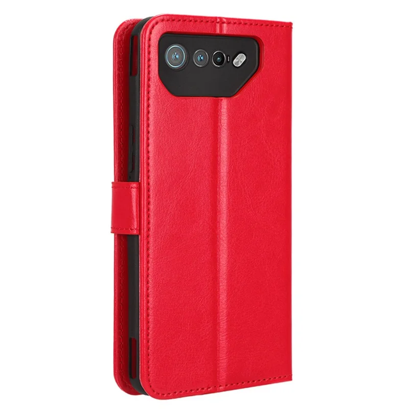 Capa de Suporte para Asus ROG Phone 7 5G Resistente a Arranhões, Textura de Couro Loucura de Cavalo, Capa de Telefone de Couro PU - Vermelho