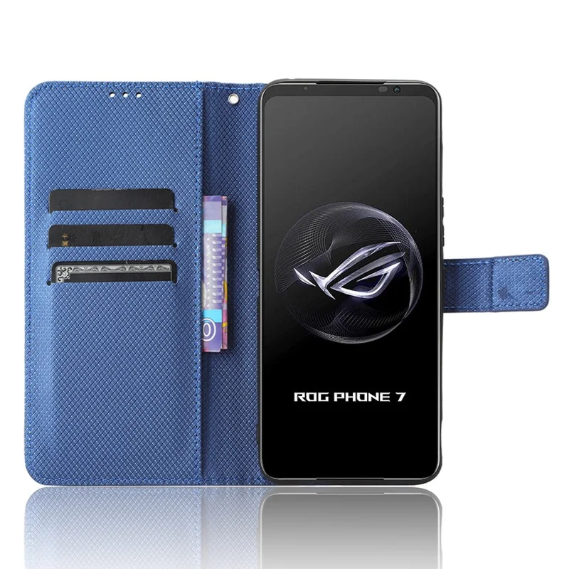 Phone Cover for Asus ROG Phone 7 5G Diamond Texture Phone Case PU Leather Stand Wallet Shell - Blue