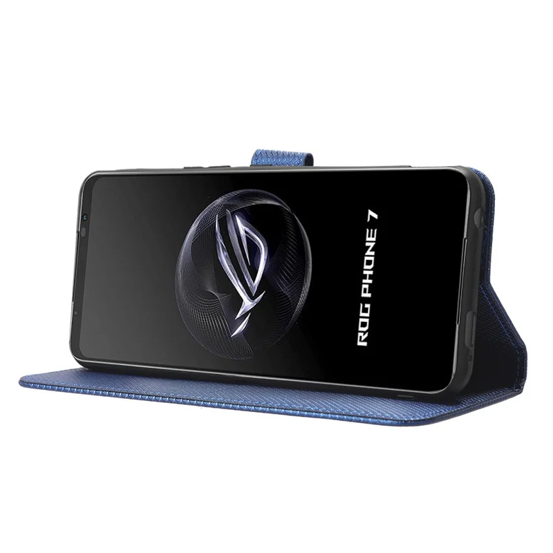 Phone Cover for Asus ROG Phone 7 5G Diamond Texture Phone Case PU Leather Stand Wallet Shell - Blue