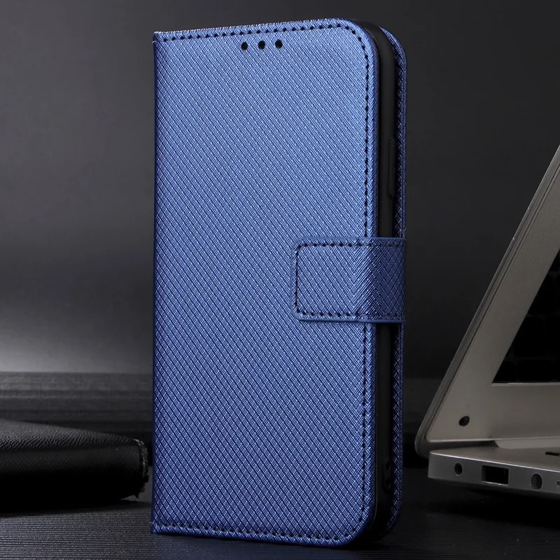 Phone Cover for Asus ROG Phone 7 5G Diamond Texture Phone Case PU Leather Stand Wallet Shell - Blue