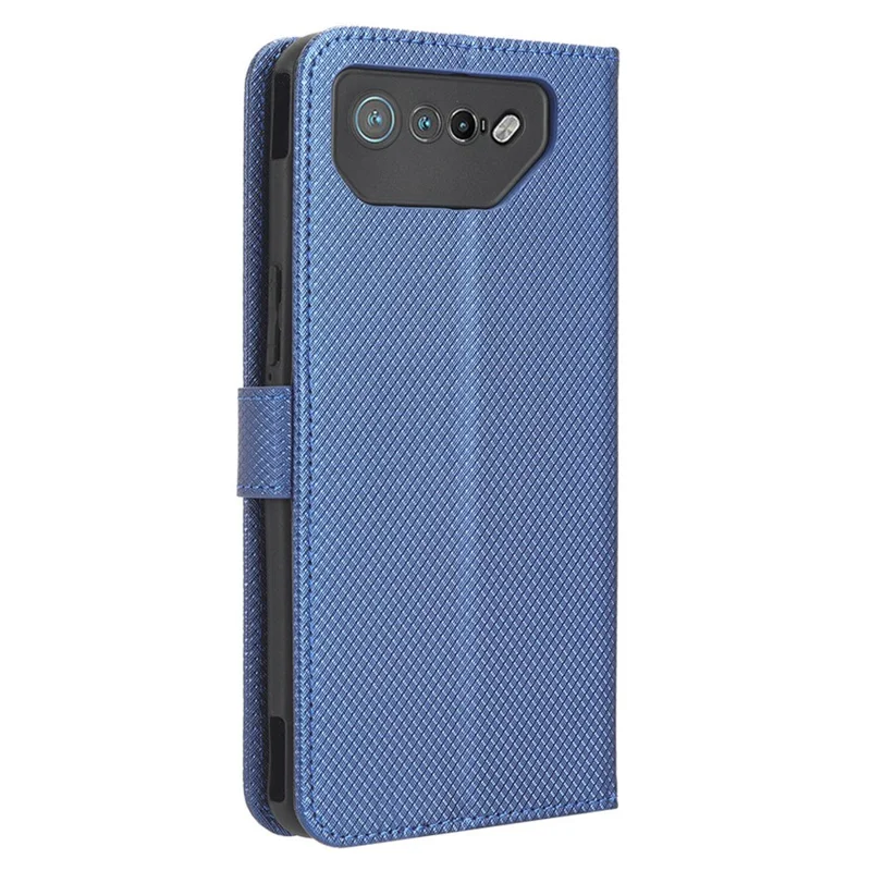 Phone Cover for Asus ROG Phone 7 5G Diamond Texture Phone Case PU Leather Stand Wallet Shell - Blue