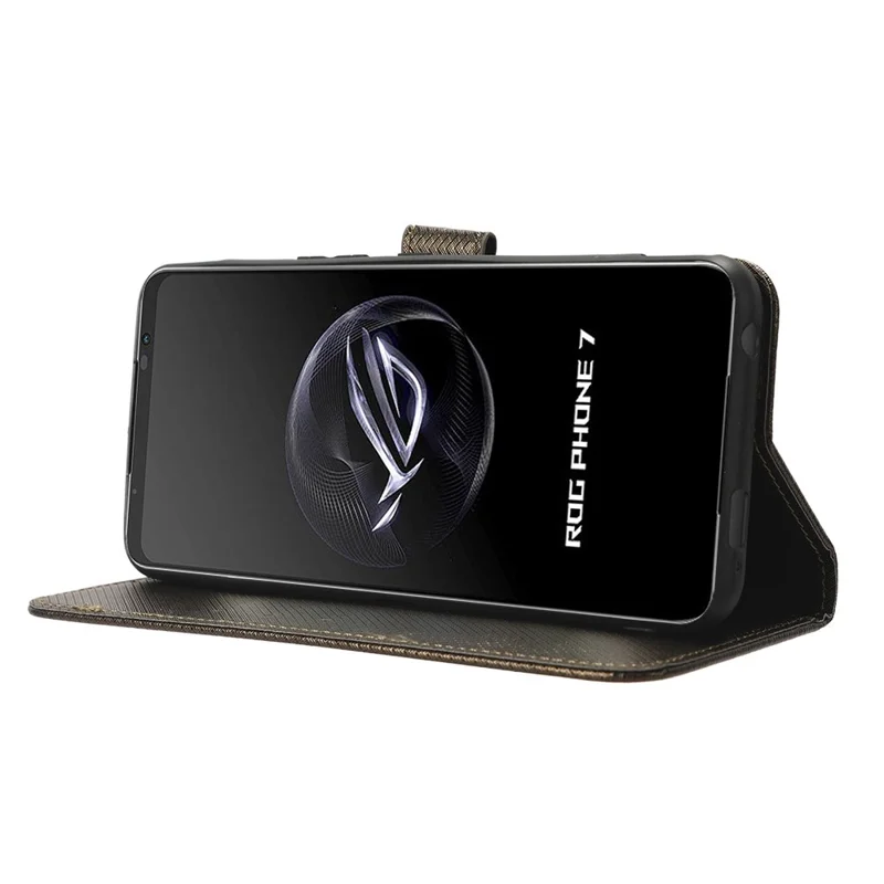 Handyhülle für Asus ROG Phone 7 5G mit Diamantoptik, Handyhülle aus PU-Leder mit Ständer und Geldbörse - Braun