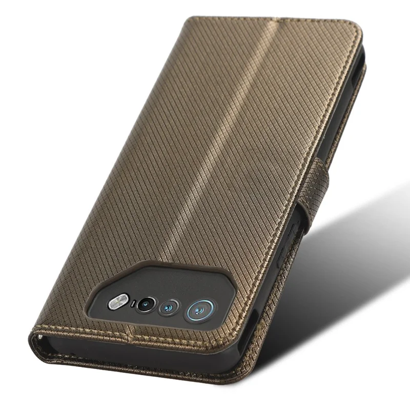Handyhülle für Asus ROG Phone 7 5G mit Diamantoptik, Handyhülle aus PU-Leder mit Ständer und Geldbörse - Braun